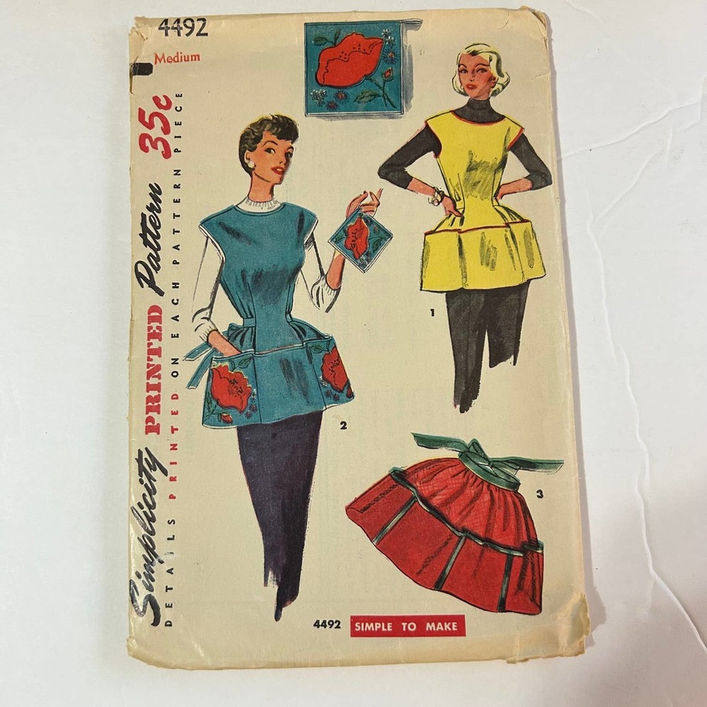 Simplicity Vintage 1950's‎ Pattern #4492 Cobblers Apron Half Apron Pot Holder